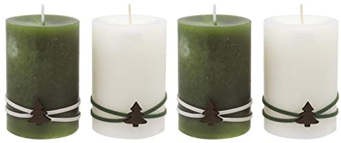 4 Adventskerzen Kerzen Stumpenkerzen Adventskranz Grün Creme Tannenbaum Weihnachten Advent Deko Tischdeko