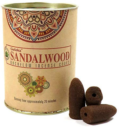 Valmoni Sport 36 Conos de Incienso de Reflujo Sandalwood 20 Minutos Goloka 2 Latas Aroma Sándalo India
