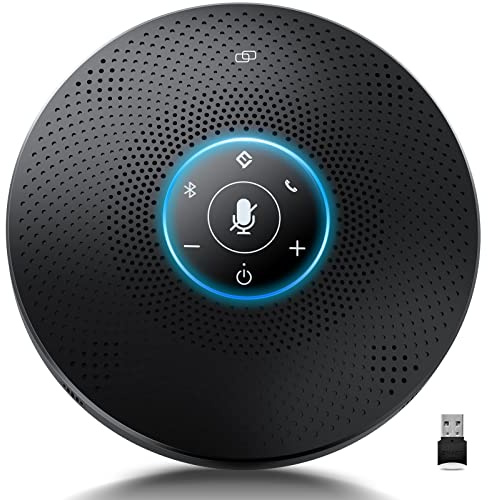 Bluetooth Speakerphone - eMeet M2 Max Professional Conference Speaker and 4 Directional Mics for up to 15 People Business Conference Calls High Volume Noise Reduction Daisy Chain Dongle Home Office