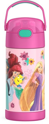 THERMOS FUNTAINER 12 Ounce Stainless Steel Vacuum Insulated Kids Straw Bottle, Princess