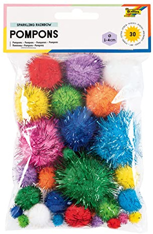 folia 50311 - Pompons Sparkling Rainbow, 30 flauschige Bällchen sortiert in verschiedenen Größen und Farben, ideal für farbenfrohe Bastelarbeiten