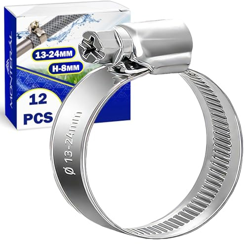 12 Stück Schlauchschellen aus Metall Ø 13-24 mm - Schellen für Schlauch Pool Garten Waschmaschine Wasserleitung - MONTERAL