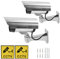 2 Pacchetti di telecamere finte d'Argento, Telecamera di Sicurezza Finta Impermeabile a Forma di Proiettile con LED Rosso Lampeggiante + segnali CCTV + Viti