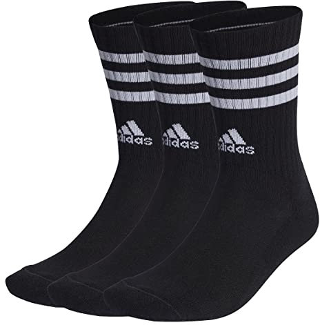 adidas Unisex - Adulto 3-Stripes Cushioned Crew Socks 3 Pairs, Black / White, 6.5-8