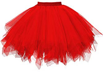 GOOBGS Damen 50er Ballettrock Multi-SchichtenVintage Ballet Blase Firt Tulle Petticoat Puffy Tutu Rot Medium