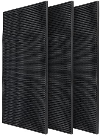 JOIKIT 3 PCS Rubber Bar Mat, 18 x 12 Inch Rubber Bar Service Mat, Non Slip Bar Spill Mat for Kitchen, Coffee Shops, Restaurants, Black