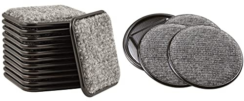 SoftTouch 2 1/2 Square Reusable Carpet Bottom Furniture Caster Cups to Protect Hardwood, Brown/Gray (12 Pack) & 4291195N Furniture Caster Cups Round (4 Piece), 4 Inch, Gray