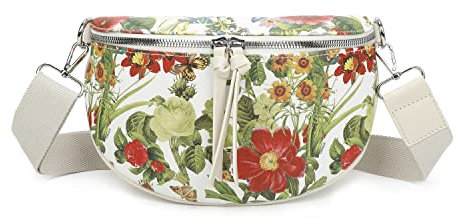 OBC Damen Blumen Tasche Schultertasche Gürteltasche Crossbody Hüfttasche Bauchtasche Umhängetasche Cross-Over Bodybag Handytasche Reisetasche Kosmetiktasche Kunst-Leder Beige