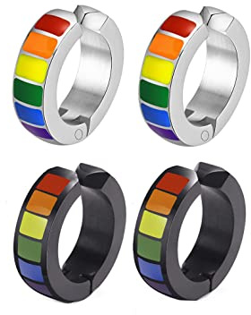 LGBT Pride Creolen Clip On Ohrringe Set Herren Damen Edelstahl Unisex Ohrclips Ohrstecker