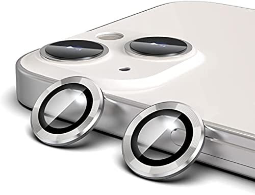 EKAM Camera Lens Protector for iPhone 13 Mini 5.4-Inch and iPhone 13 6.1-Inch 9H Tempered Glass Aluminum Alloy Metal Individual Ring Cover HD Clear Bubble Free Protection (Silver)