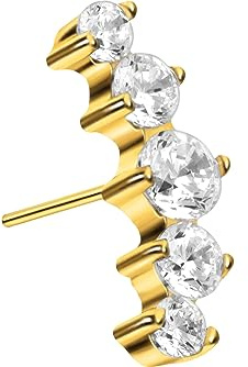 PIERCINGLINE Titan Aufsatz mit Push Pin 5 EINGEFASSTE KRISTALLE OHNE Labret Stecker Piercing Ohr Helix Tragus Conch Farbauswahl