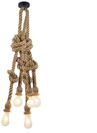 Oniissy DIY Hanfseil Retro Industrie-Kronleuchter, 1 m, industrielle 5-flammige Pendelleuchte, Retro E27 für Edison-Stil-Lampe/Wohnzimmer (Lampe ist nicht im Lieferumfang enthalten)