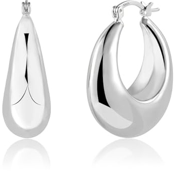 ALEXCRAFT 14K Vergoldet Ohrringe Dick Leicht Groß Klobig Creolen für Damen | Hypoallergen Silber 925 Ohrringe Chunky Dick Leicht Groß Klobig Creolen Kleine Huggie Oval Creolen für Damen Frauen Freundin