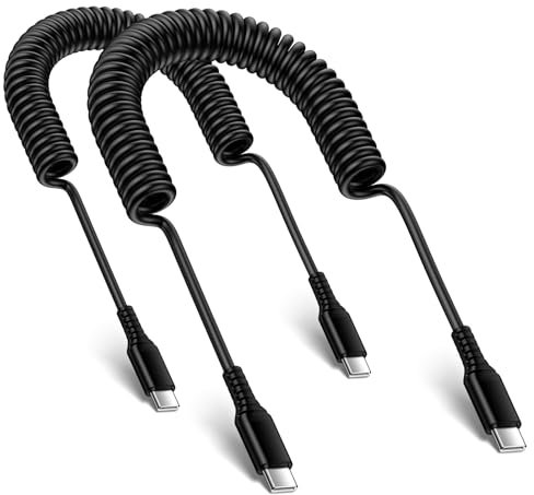USB C to USB C Samsung Phone Charger Coiled Cable for Car, 3FT+6FT Type C Charger Cable Fast Charging Retractable Spring Lead for Samsung Galaxy A17 A16 A15 A55 A36 A54 A53 S25 S24 S23 S22 S21 S20 FE