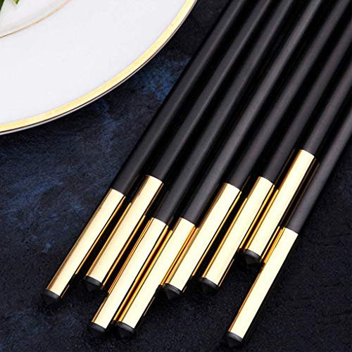 Bacchette in lega di fibra di vetro da 10 paia Set regalo premium Bacchette riutilizzabili Bacchette antiscivolo lavabili in lavastoviglie Bacchette cinesi coreane giapponesi Sushi Nero Oro-Nero