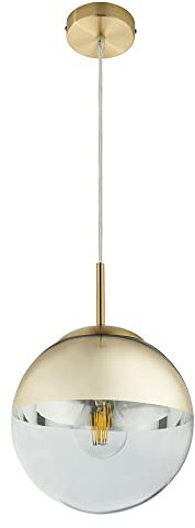 LED Hängeleuchte mit Glaskugel Pendelleuchte gold transparent Esstischleuchte Wohnzimmerlampe Pendellampe, 7W 806lm warmweiß, Durchmesser x Höhe 20 x 120 cm
