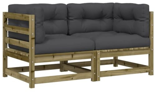 Gecheer Garten-Ecksofas mit Kissen 2 STK. Kiefernholz Imprägniert, Lounge Sofa Outdoor Balkon Lounge Sofa Garten Sitzgruppe Gartenmöbel Terassenmoebel Set