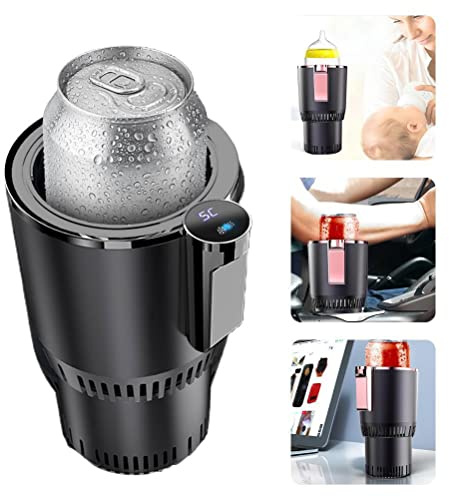Calentador de tazas de coche 2 en 1, soporte para tazas de coche, enfriador inteligente, calentador de enfriamiento y calefacción de coche, soporte para tazas para café, bebidas y leche (negro)