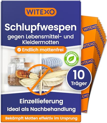 Witexo Schlupfwespen gegen Lebensmittelmotten und Kleidermotten 10 Träger | Ergänzende Lieferung gegen Motten in Schrank, Vorrat, Textilien und Lebensmittel