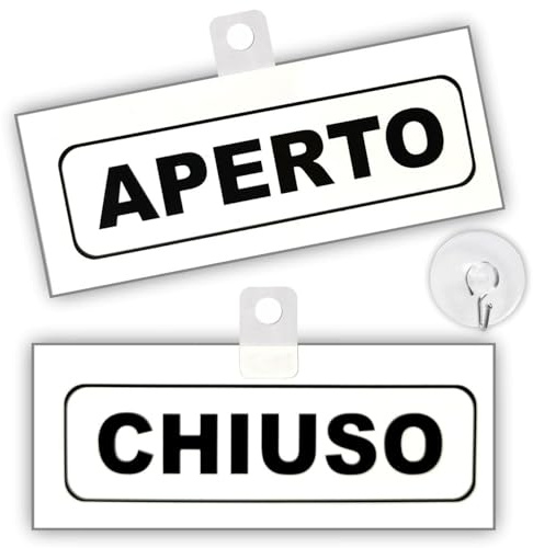 Cartello Aperto Chiuso Big Classic In Pvc Bianco 20x8cm Nero Bifacciale Con Ventosa Inclusa