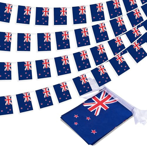 Neuseeland String Flag Pennant Banner, Small Mini New Zealander Flags Bunting Banner, National Country Decoration for School, Party, Sports Events, Patriotic Festival, 33 Feet 30 Flags