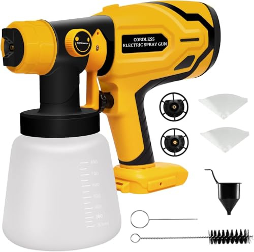 Pistolet à Peinture électrique pour Batterie Dewalt 20V, 2 Buses en Laiton et 3 Motifs pour Peindre la Maison, la clôture, l'intérieur et l'extérieur, etc. (Outil Uniquement)