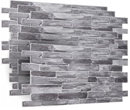 QLS Steintapete Wandpaneele 96x48 cm Steinoptik Grauer Stein Wasserdicht Extra Breit