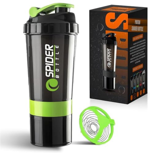 K-MART Bottiglia shaker per proteine con scomparto extra, shaker da 500 ml, per frullati proteici, bottiglia shaker da palestra per uomini e donne (verde)