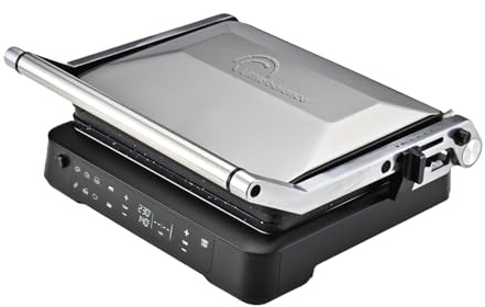 LITTLE BALANCE 8734 Electronic Grill, Grill Viande électrique, Multifonction, Viande, Légumes, Paninis, Plaques amovibles sans PFAS, Antiadhésif, Ecran tactile, 2000 W, Noir / Inox
