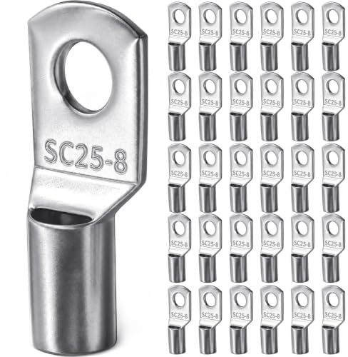 Gorffy Rohrkabelschuhe Set 30 Stück, SC25-8 Kabelschuhe Set | Verzinntes Kupfer Ringkabelschuhe Set, SC Rohrkabelschuh Set, Kabelschuhe 25mm², Rohrkabelschuhe M8 für Kfz Batteriekabel