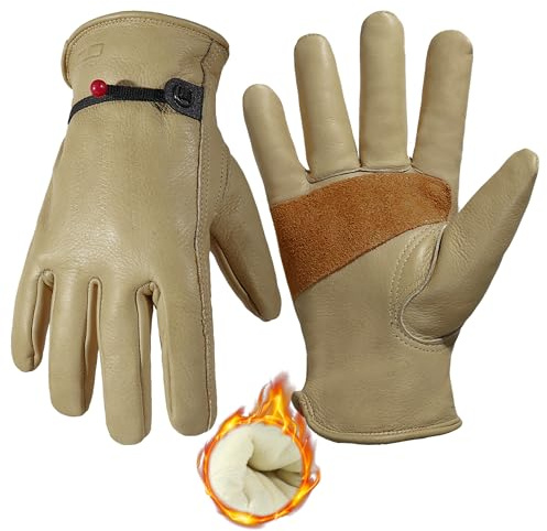 KONGOUARD Winter Working Gloves Thermal Leather Heated Safety Work Glove for Assembly,Warehouse,Light Duty Work Brown XL