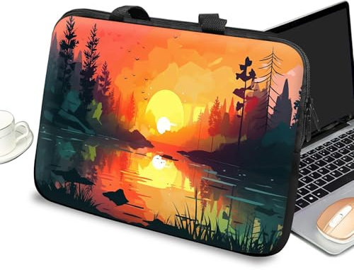 Custodia universale per computer portatile da 10 pollici, con manico e cerniera, borsa messenger per tablet da 7-10 pollici, per iPad/Notebook/eBook/lettori, natura tramonto