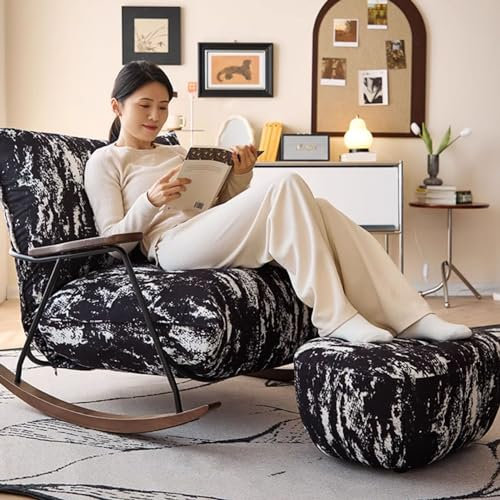 Retro-Schaukelstuhl Mit Fußhocker, Liegestuhl Aus Samt Für Schlafzimmer, Freizeit-Lesestuhl Für Den Innenbereich, Liegestuhl, Sessel Mit Rückenlehne Für Wohnzimmer, Balkon, Terrasse, Sonnenliege