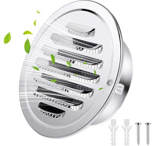 Griglia di ventilazione in acciaio inox 12cm con viti e tasselli Feritoie di protezione dalle intemperie con rete anti-insetto e fibbia Griglia di scarico aria tonda Avvitata(Adatto a fori Ø115-120mm)