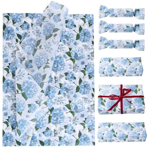 Tinoaly 30pcs Blue Flower Wrapping Tissue Paper, 20x14 Inch, Wedding & Birthday Party Gifts & Crafts Decorations