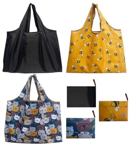 CHROMACRAFT 3 st Tecknad Stil Shoppingväskor, Söta Shoppingväskor, Stor Kapacitet, Hopfällbara, Bärbara, Flerfärgad, One Size