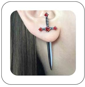 Aneneiceera Vintage Daga Pendientes De La Chaqueta De La Oreja De Cristal Rojo Espada Stud Pendientes De Tornillo Espada Larga Espada Gótica Cruz Pendientes De La Joyería Para Las Mujeres