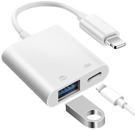 [Certificato Apple MFi] Adattatore Lightning a USB OTG per iPhone 14/13/12/11, Adattatore Fotocamera da Lightning a USB con porta di ricarica, Supporta U Disk, MIDI, lettore di schede, mouse, tastiera