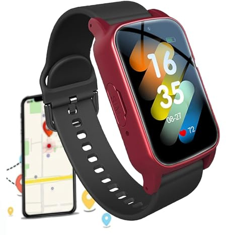 Generico Orologio Intelligente Anziani Rilevamento delle Cadute Smartwatch Bracciale SOS GPS 4G Funzione di Chiamata Braccialetto Intelligente Impermeabile IP67 per Demenza e Alzheimer (Rosso)