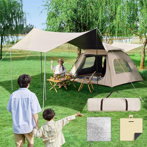 Campingzelt, 2-in-1-Pop-up-Zelt, Familien-Kuppelzelt, Baldachin, wasserdicht, Winddicht, mit 2 Türen und 2 Fenstern, einfacher Aufbau für Familienwanderungen und Rucksacktouren,4-6People