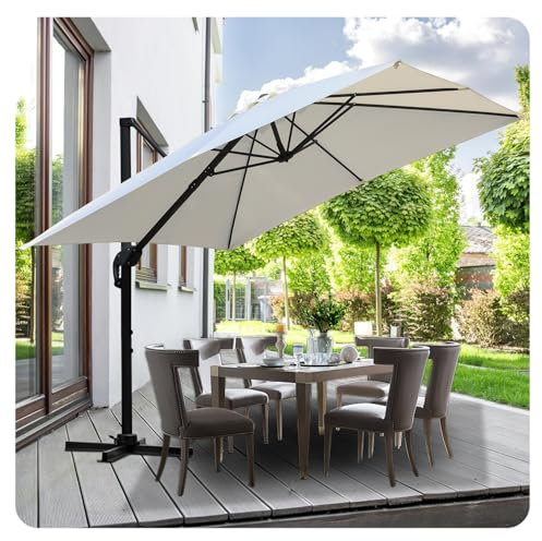 Jaxguom Drehbar Ampelschirm Sonnenschirm 300x300 cm eckig Gartenschirm mit Kurbe 360° Drehbar & Kippbar,Terassenschirm Sonnenschutz UV50+ Cantilever-Schirm für Garten,Terrasse,Beige