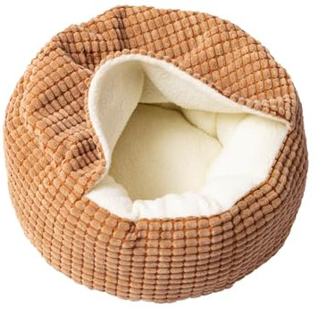 Hundekissen Rund Kleines und mittelgroßes Hunde-/ Katzenbett mit befestigter Decke, rund, beruhigend, mit Kapuze, gemütliche Hunde-/ Katzenbetten für kleine Hunde, weiches SchlafpläTze & (Khaki, M)