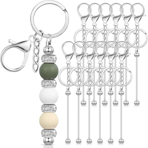 Onperpoe 20 Stück Perlen Schlüsselanhänger zum Selber Machen Metall Rohlinge Schlüsselanhänger Streifen Blanko Schlüssel anhänger Basteln für Schmuckherstellung Keychain
