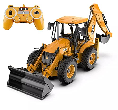 QIYHBVR 1/20 Voll Funktionsfähiger RC Bagger Baggerlader, Batteriebetriebene Elektrische RC Fernbedienung Bautraktor Zwei-Wege-Gabelstapler Bagger Kinder Erwachsene
