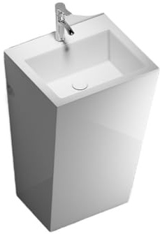Classique Lavabo sur pied en céramique blanc moderne, ensemble lavabo sur pied monobloc avec robinet et kit de vidange Pratique
