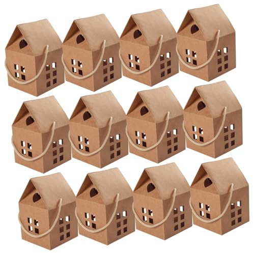 Caja de Papel de Casa Hueca Portátil 12 Piezas para Obsequio | Navidad, para Galletas y Chuches, Uso en Reuniones, Formato Ligero para Niños