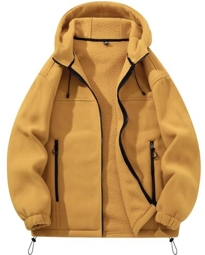 Veste polaire respirante pour homme avec protection contre le vent et capuche, doublure thermique pour les activités sportives en hiver, légère, jaune, M
