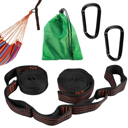 2 Stück Hängematte Befestigung, 2 m x 2.5 cm Seil für Hängematte, Hängematten Aufhängung Gurte mit 2 Hakenkarabinern + Aufbewahrungstasche, für Camping Outdoor Reise Schaukel Baum, max 300 kg