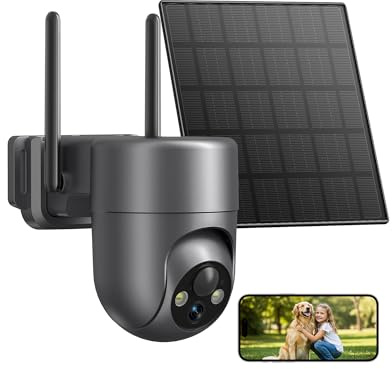 NUASI Überwachungskamera Aussen Solar WLAN, Kamera Überwachung Aussen Akku | 2K Kamera mit PIR-Erkennung, 360° PTZ, 2-Wege-Audio, Farbige Nachtsicht, IP66 Wasserdicht, 2,4 GHz WLAN