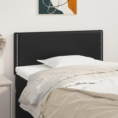 QJBSAVVA Kopfteil 100x5x78/88 cm Schwarz Kunstleder Höhenverstellbar, Modernes Polsterbett Rückenlehne mit Nieten, Bequemes Wandkissen für Schlafzimmer Gästezimmer